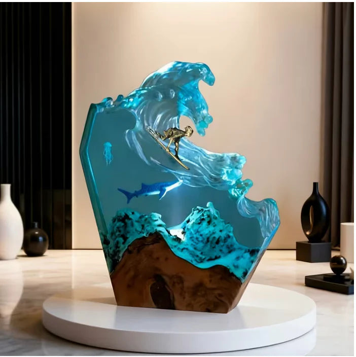 Ocean Surfing Whale Resin Lamp