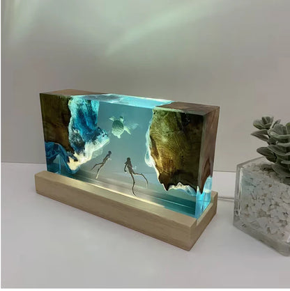 Divers and Turtle Resin Lamp
