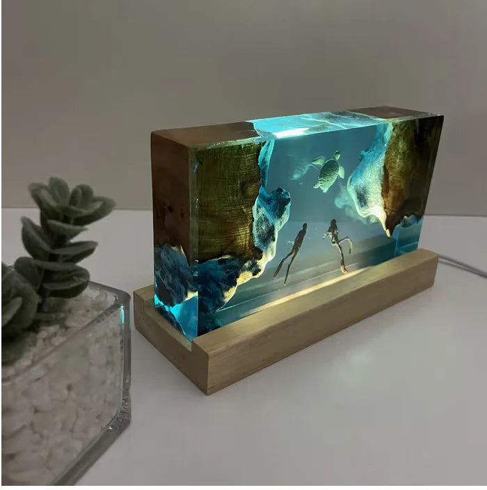 Divers and Turtle Resin Lamp