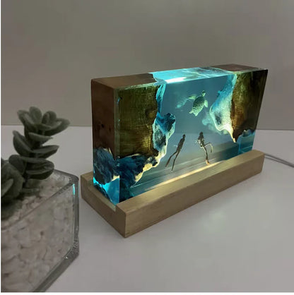 Divers and Turtle Resin Lamp