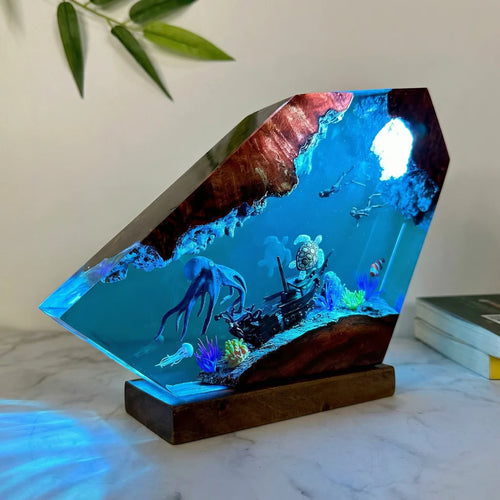 Large Octopus, Turtle and Divers Resin Lamp