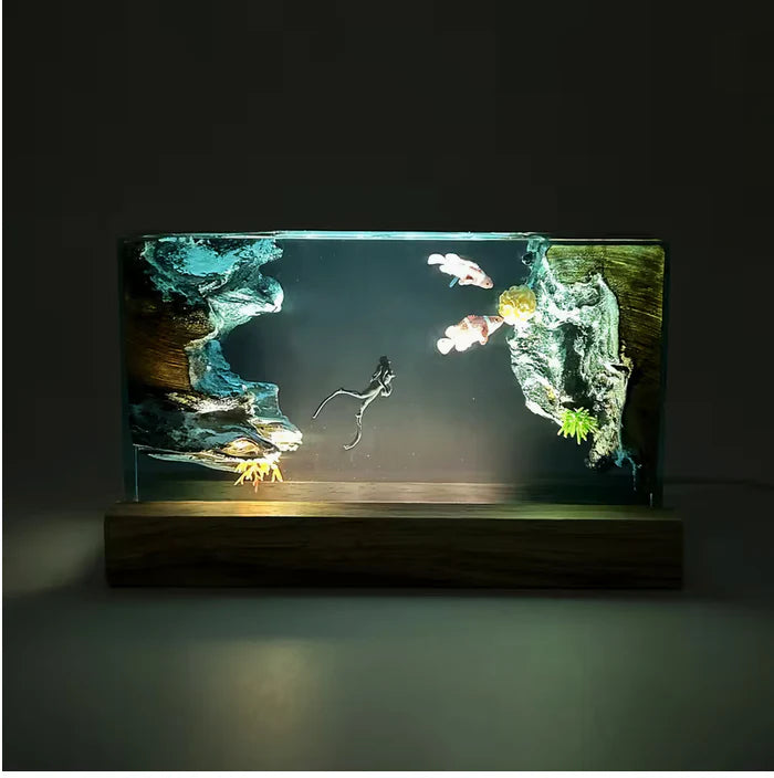 Scuba Diver and Fishes Resin Lamp