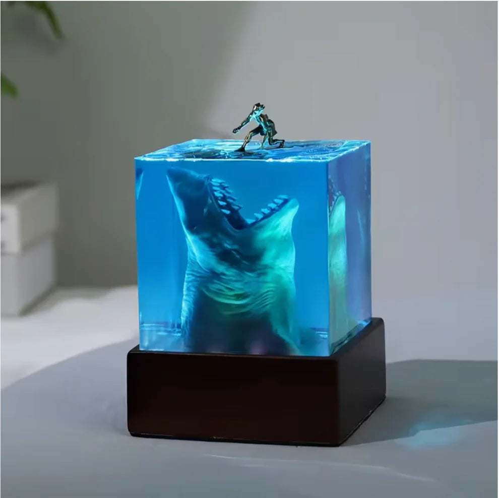 Shark Surfing Resin Lamp