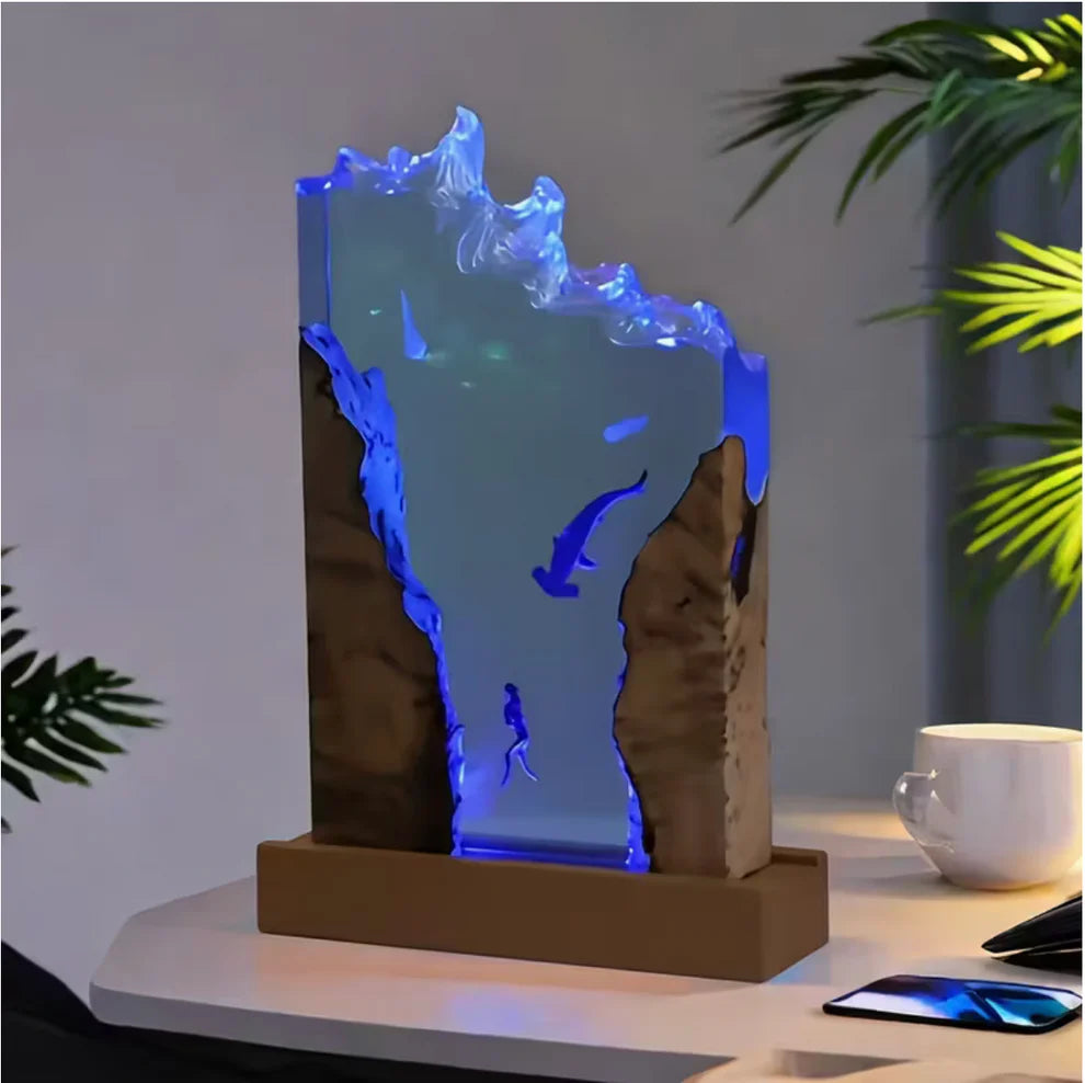 Whale and Diver Resin Lamp