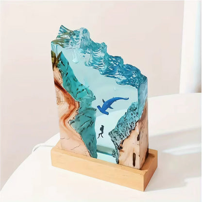 Whale and Diver Resin Lamp