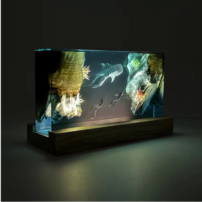 Whale and Divers Resin Lamp
