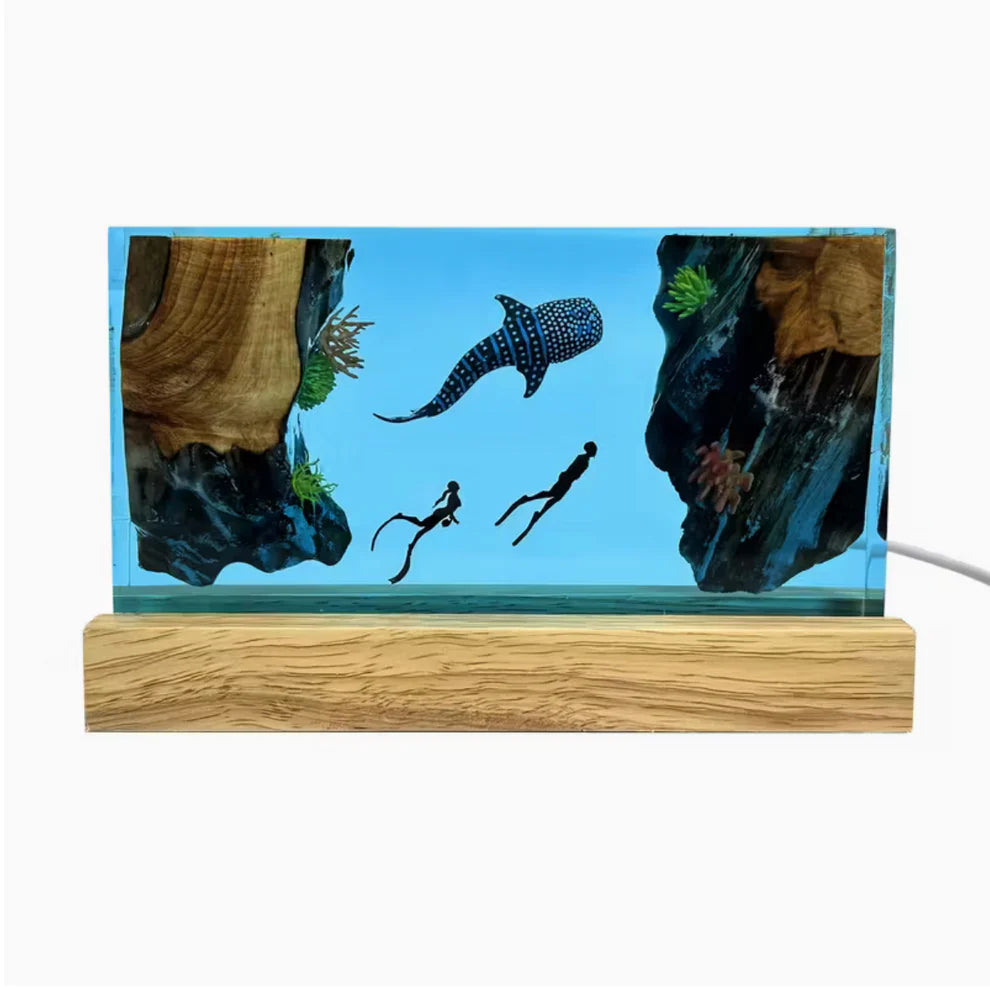 Whale and Divers Resin Lamp