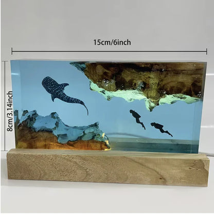 Whale and Divers Resin Lamp